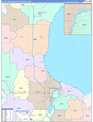 Bay City Metro Area Wall Map Color Cast Style 2026